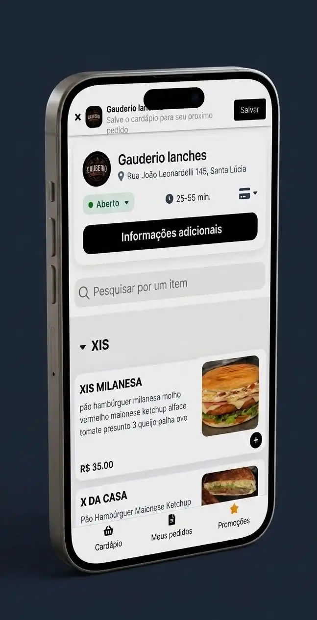 Visualização do cardápio digital personalizado em um smartphone